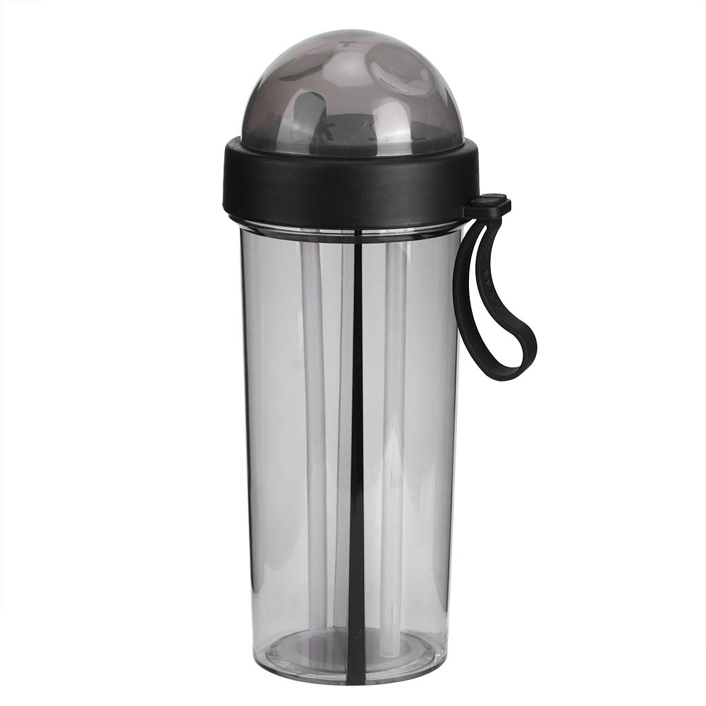 Sports Water Bottle Dual-Use Bottle, Drinks Bottle with Silicone Handle, 600ml PC Free Non-Toxic Sport Water Cup, Drinking Bottle with Leak Proof Flip Top Lid for Gym Yoga Fitness Camping(black)