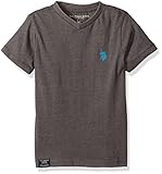 U.S. Polo Assn Big Boys' Half Burnout V-Neck T-Shirt, Dark Heather Gray, 10/12