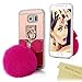 Bling Galaxy S6 Case - Mavis's Diary Pink Mirror Soft TPU Design 3D Handmade Lovely Hot Pink Bow with Cute Fluff Ball Bling Crystal Shiny Diamonds Clear Cover for Samsung Galaxy S6 (Non-Edge)