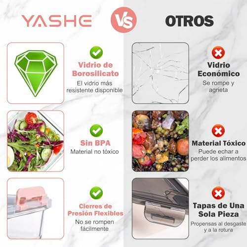 10 Piezas Recipientes de Vidrio con Tapas Herméticas, Reutilizables, Apto para Microondas, Horno, Congelador y Lavavajillas, Sin BPA, Fiambrera Cristal, Rosa