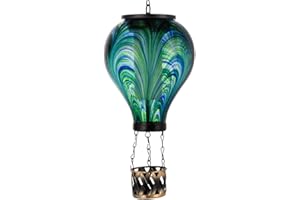 Starsoul Hot Air Balloon Solar Lantern Flickering Flame Light Tie-Dye Style Glass Solar Powered Hot Air Balloon Lamp Hanging Outdoor Lantern Waterproof Decor for Patio, Garden, Porch