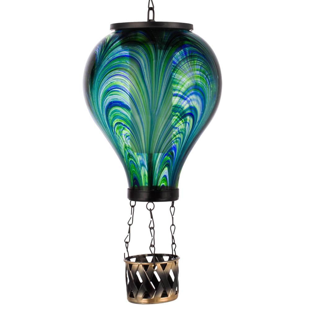 Photo 1 of ***POWER SWITCH DOESN'T STAY IN PLACE**** Starsoul Hot Air Balloon Solar Lantern Flickering Flame Light Tie-Dye Style Glass Solar Powered Hot Air Balloon Lamp Hanging Outdoor Lantern Waterproof Decor for Patio, Garden, Porch