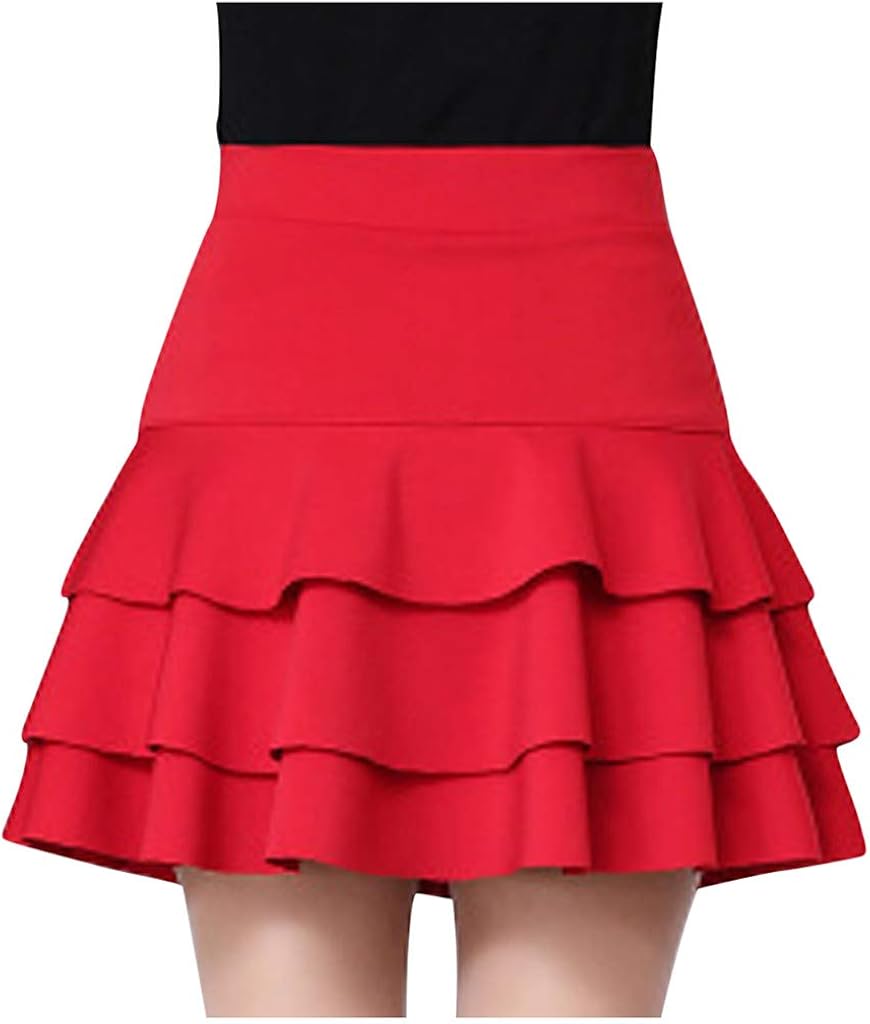 Falda elástica de cintura alta, doble línea A, antiiluminación