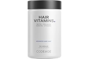 Codeage Hair Vitamins 10000 mcg Biotin, Keratin, Collagen, Vitamin A, B12, C, D3, E, Zinc, Turmeric, Probiotics, Enzymes, Inositol - Hair Care Support - Healthy Hair Supplement Pills - 120 Capsules