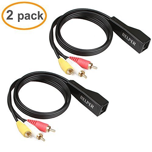 RELPER 2 Pack 3 RCA to RJ45 Balun Component Video and Audio Extender Over Cat5/6 Up to 600ft/200M