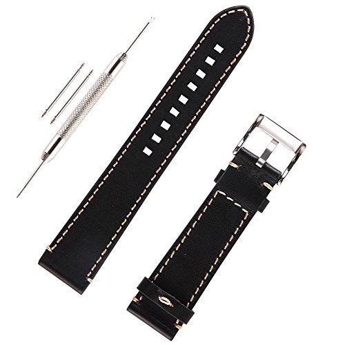 Genunine Leather Watch Band Italian Calfskin Handmade Watch Strap with Stainless Steel Bucklle for Men(20mm, Black)