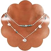 Tgirls Boho Turquoise Necklace Sequin Pendant Necklaces Layered Bead Necklace Chain Western Necklace Jewelry for Women