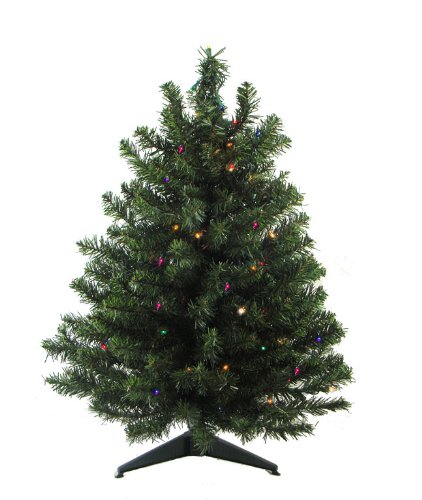 3' Pre-Lit Battery Operated Pine Artificial Multi-Color LED Lights