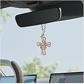 Zpana Bling Car Rearview Mirror Ornament, Crystal Rhinestone Cross Vehicle Rear View Mirror Pendant for Women Girls, Automotive Interior Hanging Charm, Universal for SUV RV Truck