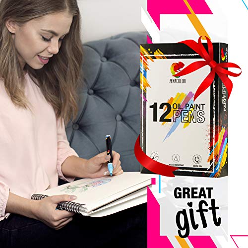 image for Zenacolor 12 Paint Pens for Rock Painting, Wood, Metal, Plastic, Canva