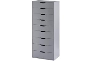 Naomi Home 9 Drawer Dresser for Bedroom, Stylish Tall Dressers, Storage Shelves, Small Dresser for Closet, Makeup Dresser with 200 lbs Capacity - Gray