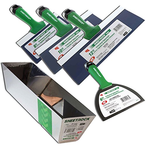 USG Sheetrock Pro Series Blue Steel Drywall Taping Knife with Matrix Style Handle (4-Piece w/12" Mud Pan)