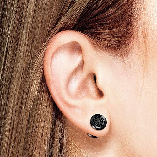 BIG GAUGES Pair of Black Anodized Steel Zero Gauge 8mm ScrewFit Flesh