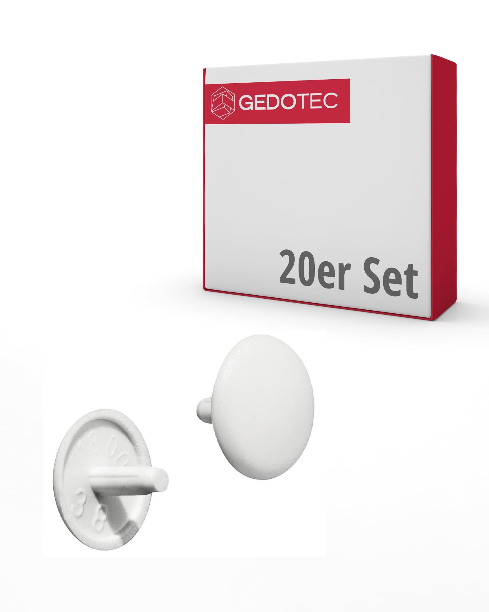 Gedotec 20 x Round Furniture Caps for Head Hole PZ2 | H1115 | Covers Ø 12 x 2.5 mm | White Plastic Closure Plugs | End Caps for Drilling Holes and Wooden Furniture