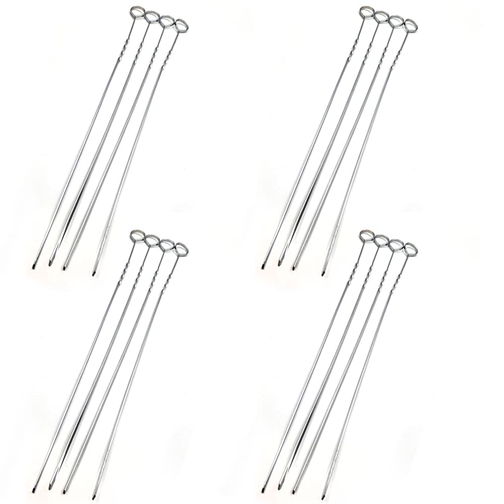 BBQ Skewers – Pack of 16 – Long Handle for Easy Grip - Rustproof and Reusable – for Veggies, Shrimp, Chicken, Pork and More