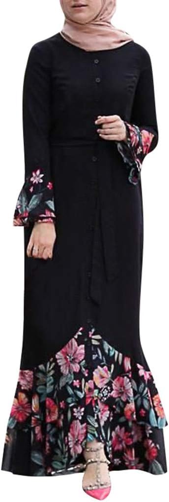QBQCBB Women Floral Long Cocktail Muslim Long Dress Evening Party Islamic Abaya Robes