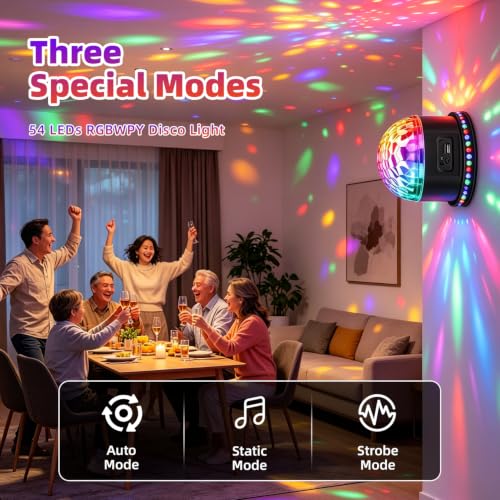 Disco Ball, Gomifie Mirror Ball 54 LEDs with Music Player and Dual Speakers, Party Light Sets with 3 Activated Modes and 3 Specal Modes for DJ, Christmas, Bar and Party
