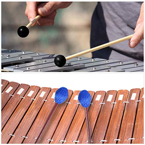 Vankcp Marimba Mallets, 1 Pair Medium Blue Hard Yarn Marimba Mallets and 1 Pair Rubber Mallets Sticks with Wood Handle for Percussion Marimba Playing Glockenspiel Marimba - Thumbnail 4