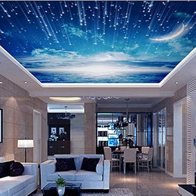 Outer Space Blue Sky Moon 3d Wall Ceiling Murals Vinyl Wallpaper