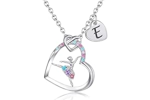BAOWING Ballerina Necklaces Gifts for Girls Ballet Dancer Necklaces for Teens Little Girls Heart Initial Rainbow Dance Necklace Jewelry Gifts for Girls Women