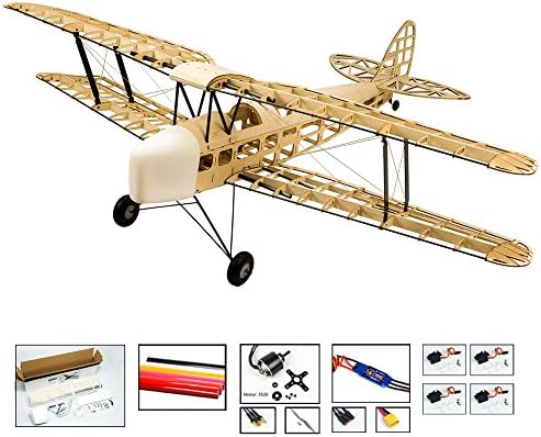 S09 RC Balsa Wood EP & GP 1.4M De Havilland DH82a Tiger Moth Biplane by DW Hobby Balsa Laser-Cutting Remote Control Aeroplane for Adults; RC Unassembled Flying Model for Fun; (S0904B)