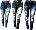 SLS WOMENS PLUS SIZE Stretch Distressed Ripped BLUE SKINNY DENIM JEANS PANTS
