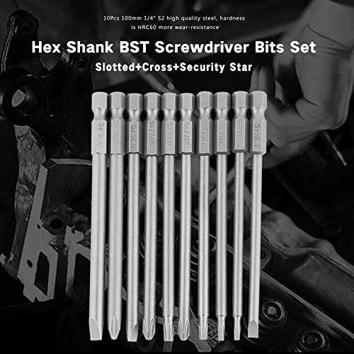 Marhynchus 10pcs Slotted+Cross+Security Star Type Hex Shank Screwdriver Bits Set with Magnetic 1/4\