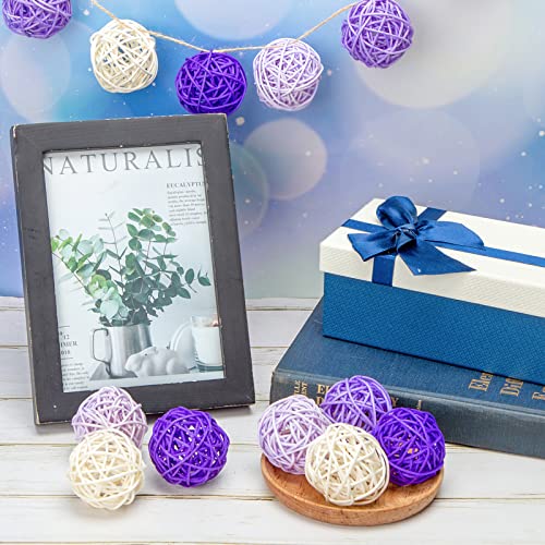 DomeStar 32PCS Purple Rattan Decorative Balls for Bowl Centerpiece,2 Inch Rattan Balls Wicker