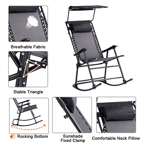 Goplus Folding Rocking Chair w/Shade Canopy, Portable Zero Gravity