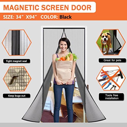 ESOW Magnetic Mesh Screen Door Super Fine Fly Mesh Great For Pets Keep Bugs Out With 2 Rolls of Velcro, fits Doors up to 34" x 82",34" x 94" 47" x 82" Max,3 Sizes Available