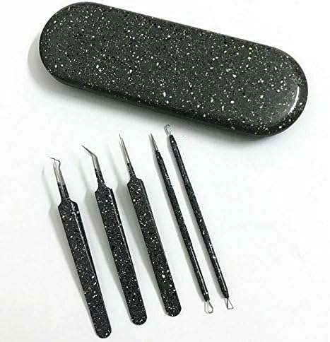 LETB Blackhead Remover Kit Curved Blackhead Tweezers Kit Pimple Comedone Extractor Tool Set Dermatologist Surgical Grade Kit Treatment for Blemish All in Marbled Color