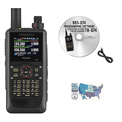 Kenwood TH-D74A Digital Tri-Band Handheld Transceiver Bundle with RT Systems Programming Software/Cable Kit and Ham Guides TM Quick Reference Card