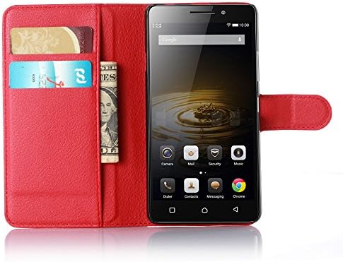 Nadakin Lenovo Vibe P1m (5 inch) Case High Quality PU Flip Folio Leather Skin Wallet Stand Case Cover Magnetic Clasp Card Slot Holders Phone Protective Shell (Red)