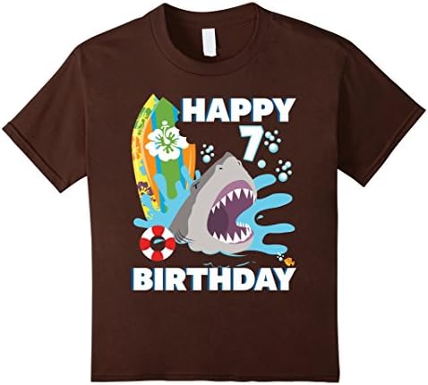 Kids Shark Birthday Shirt For Boys 7 Shark Party T-Shirt 10 Brown