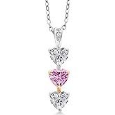 Gem Stone King 925 Silver and 10K Yellow Gold Lab Grown Diamond and Pink Moissanite Pendant Necklace for Women | 1.39 Cttw | Gemstone April Birthstone | Heart Shape 5MM | With 18 Inch Chain