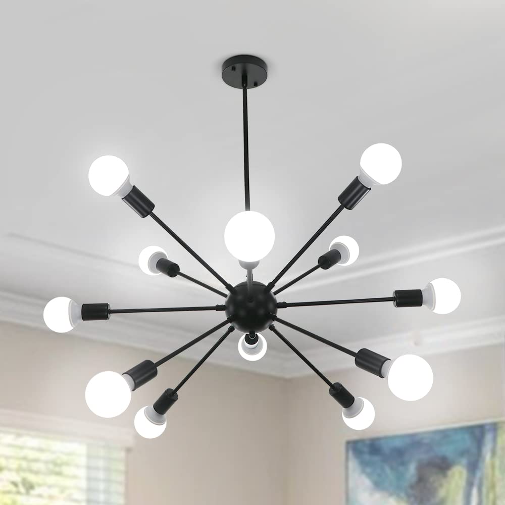 LynPon Sputnik Chandelier Black Industrial Sputnik Light 12 Lights Vintage Ceiling Fixture Modern Pendant Lighting for Living Room Bedroom