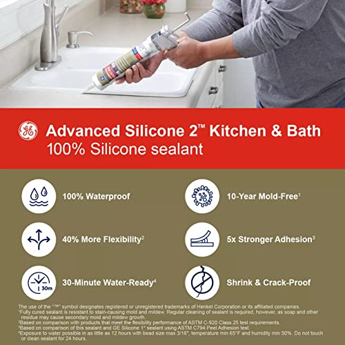 GE GE5040 Advanced Silicone Kitchen & Bath Sealant, 10.1 oz, Cartridge