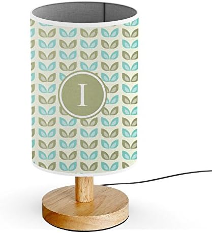 [ INITIAL LETTER I ] Monogram Name USB POWERED Wood Base Desk Table Bedside Lamp [ Geometric Retro Blue Green Tones ]