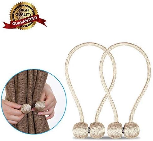 MYKUFENG 2 PCS(1 Pair) Magnetic Tie Back Drape Holdbacks, Durable Strong Magnets Magnetic Curtain Tiebacks Decorative Rope Holdbacks for Drapes and Curtains, Beige