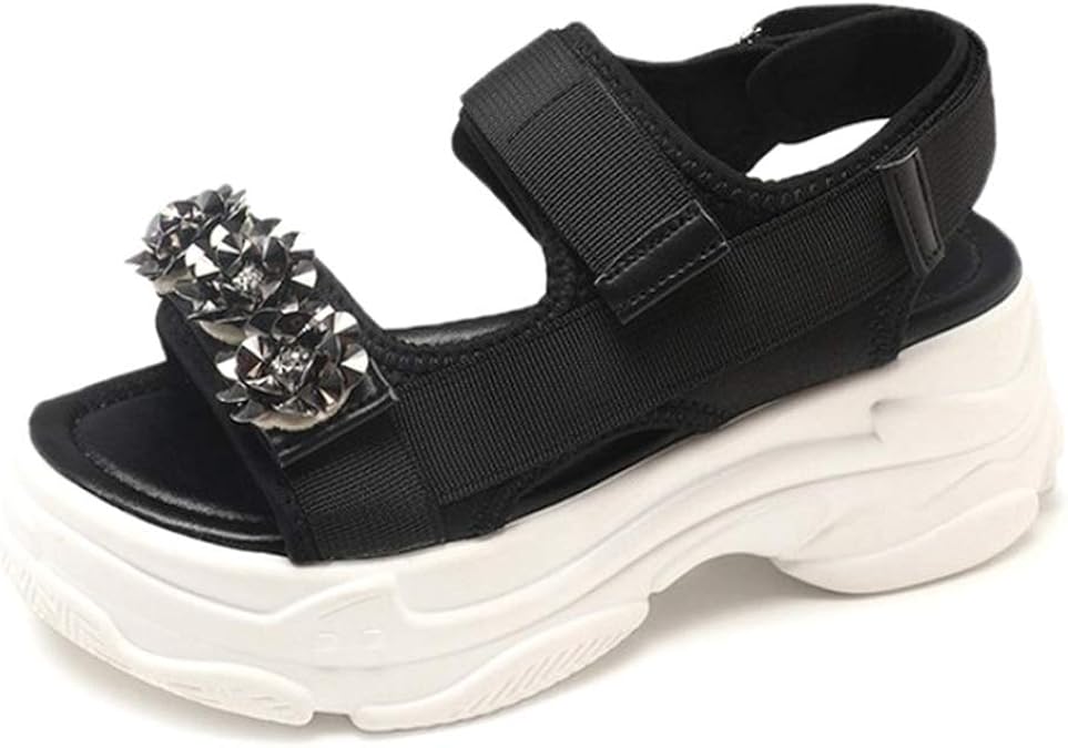 Amazon.com | JOYBI Women Platform Walking Sandals Rhinestone Hook Loop Summer Slip On Comfort 