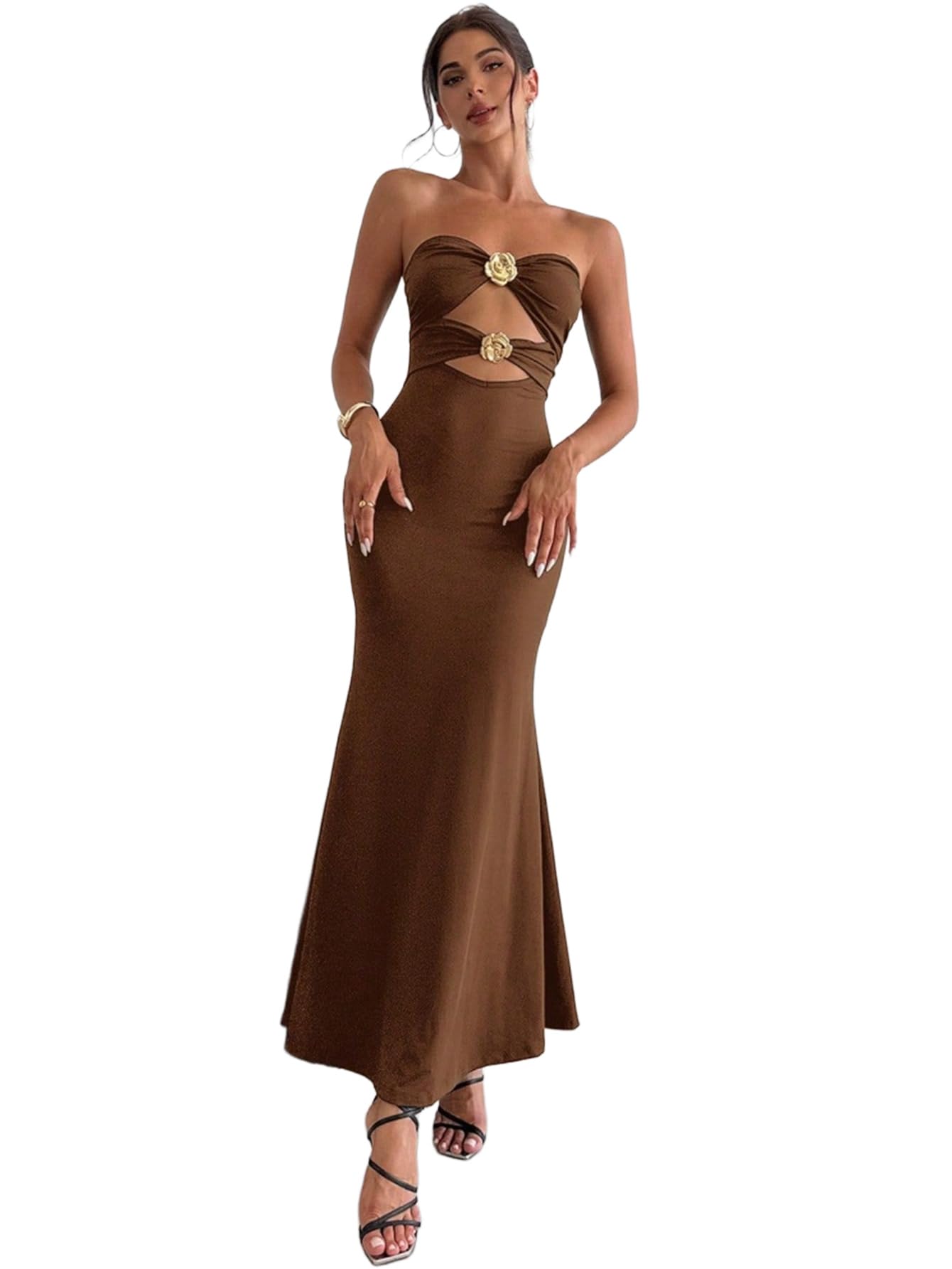 Photo 1 of ***SEE NOTES***STOCK IMAGE FOR REFERENCE***
SKAYS Women's Summer Dress Strapless Tube Top Cut Out Bodycon Maxi Dress Solid Backless Going Out Casual Elegant Party Dresses Brown S