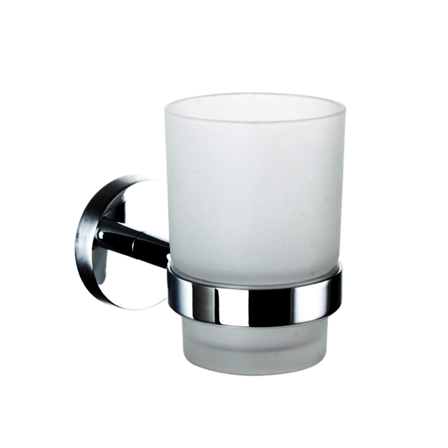 Toothbrush Glass Tumbler with Holder Stainless Steel Chromed (Single Tumbler)