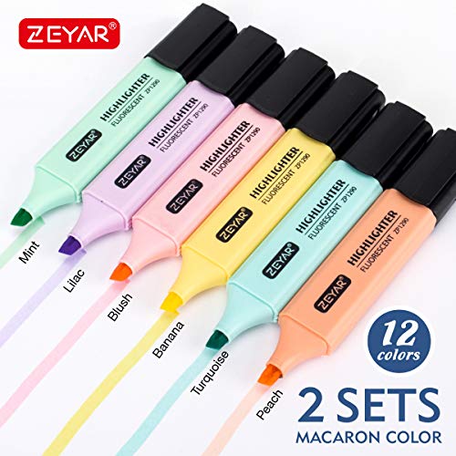 ZEYAR Highlighter Pastel Colors Chisel Tip Marker Pen, Assorted Colors, Water Based, Quick Dry(2