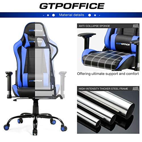 Gaming Chair Office Computer Racing Style Ergonomic Conference Executive Manager Work Chair Adjustable Swivel Leather High Back Desk Task Chair (Blue)