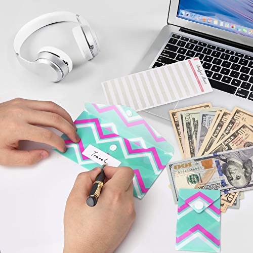 Cash Envelope System for Budgeting - 12 Waterproof Plastic Money Envelopes + 12 Reusable Coin Envelopes + 12 Budget Sheets, Gift Envelopes with Snap Buttons Budget Envelopes for Cash Currency