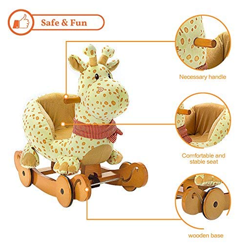 labebe Baby Schaukelpferd Holz, 2-in-1 Schaukelpferd mit Räder, Schaukeltier Giraffe Gelbe für Baby 1-3 Jahre Alt… – Bild 6