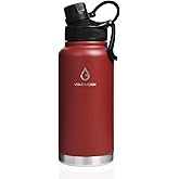 VOLCAROCK Insulated Sports Water Bottle with Straw Lid Dustproof, 3 Lids, 24/32/40/64 oz Dishwasher Safe & BPA Free Double Wall Stainless Steel Water bottle, Leakproof & Sweat Free -32 Oz Brick Red