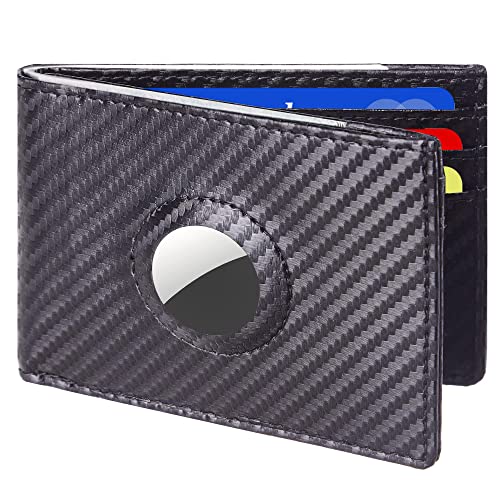 Hawanik Mens Bifold Wallet For AirTag Carbon Fiber Texture, Slim RFID