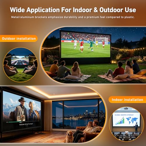 150 inch Projector Screen with Stand, 16:9 4K HD Portable Outdoor Movie Screen, Wrinkle-Free Foldable Indoor Projection Screen with Carry Bag & Ground Nails for Backyard Cinema Home Theater