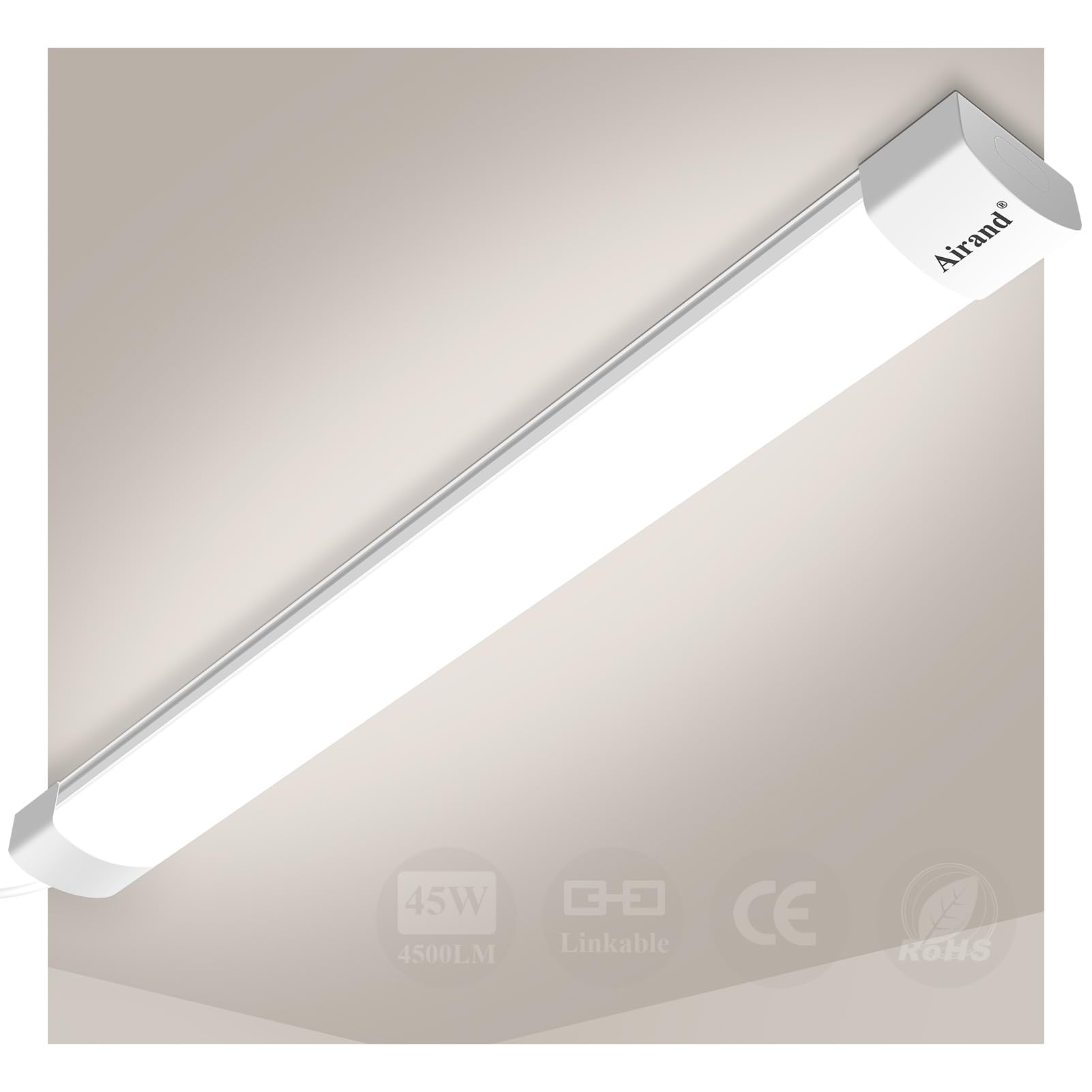 Airand Linkable Led Batten Light Tube Light 150CM 45W 4500LM Ceiling Light for Garage Office Cellar Shop Basement School Bathroom Restaurant Hotel Hostipatal Indoor or Outdoor, Neutral White 4000K